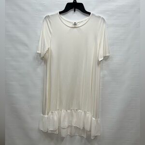 Agnes & Dora Dress Womens Large White Rayon Spandex Blend Knee Length Ruffles